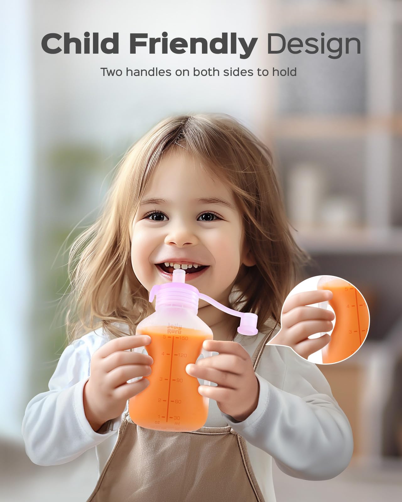 Jelly Ruru Silicone Reusable Baby Food Pouches with Straws, Leakproof Refillable Squeeze Pouches, Dishwasher, Freezer, Microwave Safe, Baby Food Storage for Homemade Puree, Yogurt (one size, Count, 4)