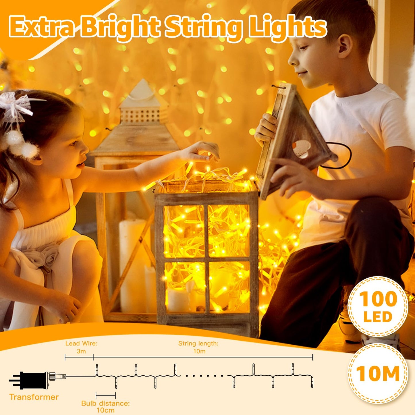 Ollny 10m 100 LED Fairy Lights Mains Powered, Outdoor Waterproof String Light with Remote/Plug/Modes/Timer, Bright Warm White Lighting Outside Indoor Garden Tree Decorations