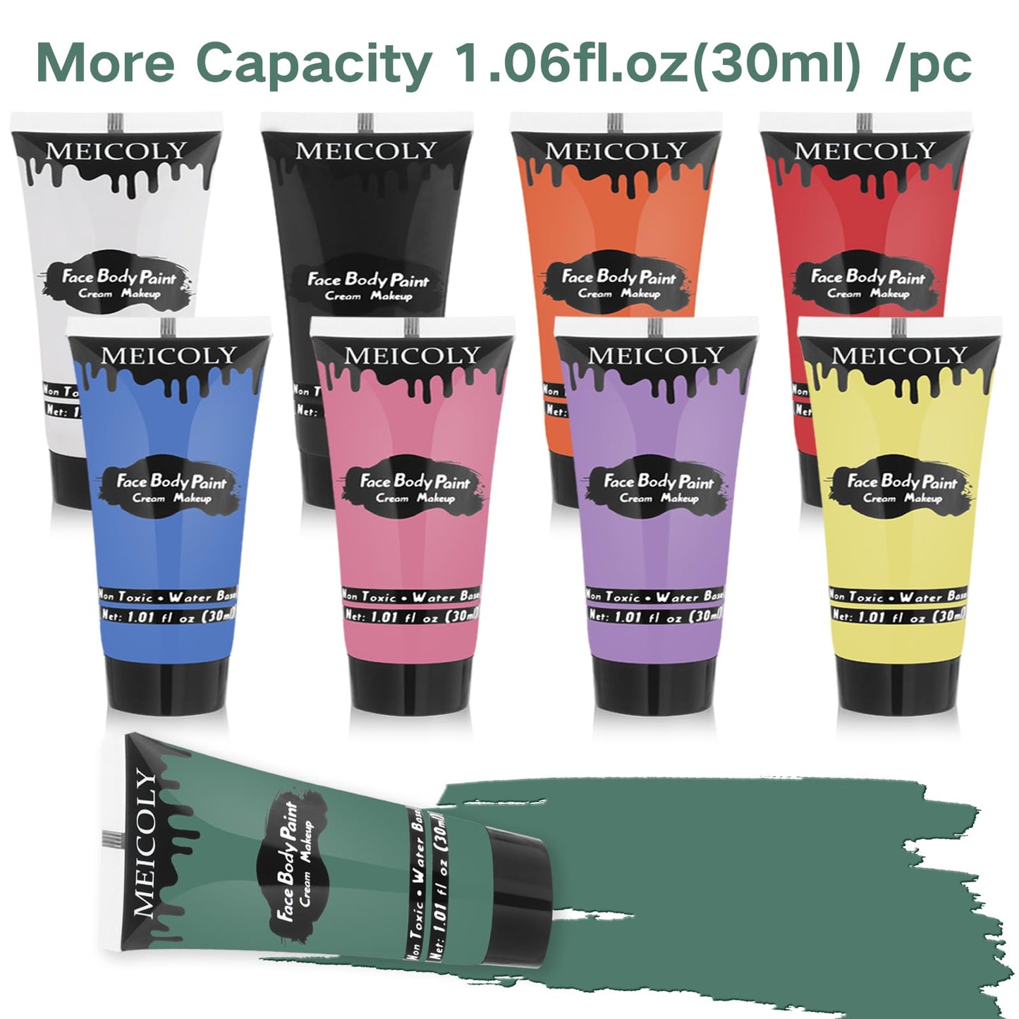 MEICOLY 9 Colors Face Body Paint Set,1.01x9oz/Box,Water Based Washable Face Paint for Adult Kids,Safe Cream Body Paint for Skin,Yellow Red White Blue Face Painting Kit for Halloween SFX Cosplay Makeup