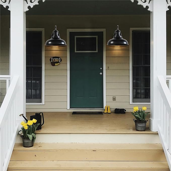 Dusk to Dawn Outdoor Lighting,12'' Diameter Large Black Barn Lights with Gooseneck,Exterior Farmhouse Wall Mounted Light,Vintage Outside Sconce,Anti-Rust Waterproof Porch Light for House Garage
