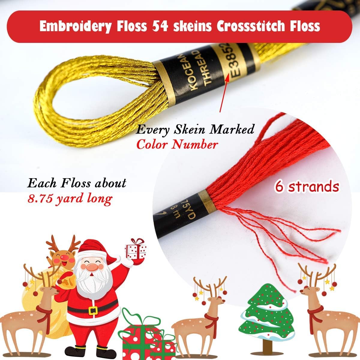 Embroidery Floss 54 skeins Crossstitch Thread - Bracelets String - 50Pcs Embroidery Thread and Free Set of 4pcs Metallic Thread