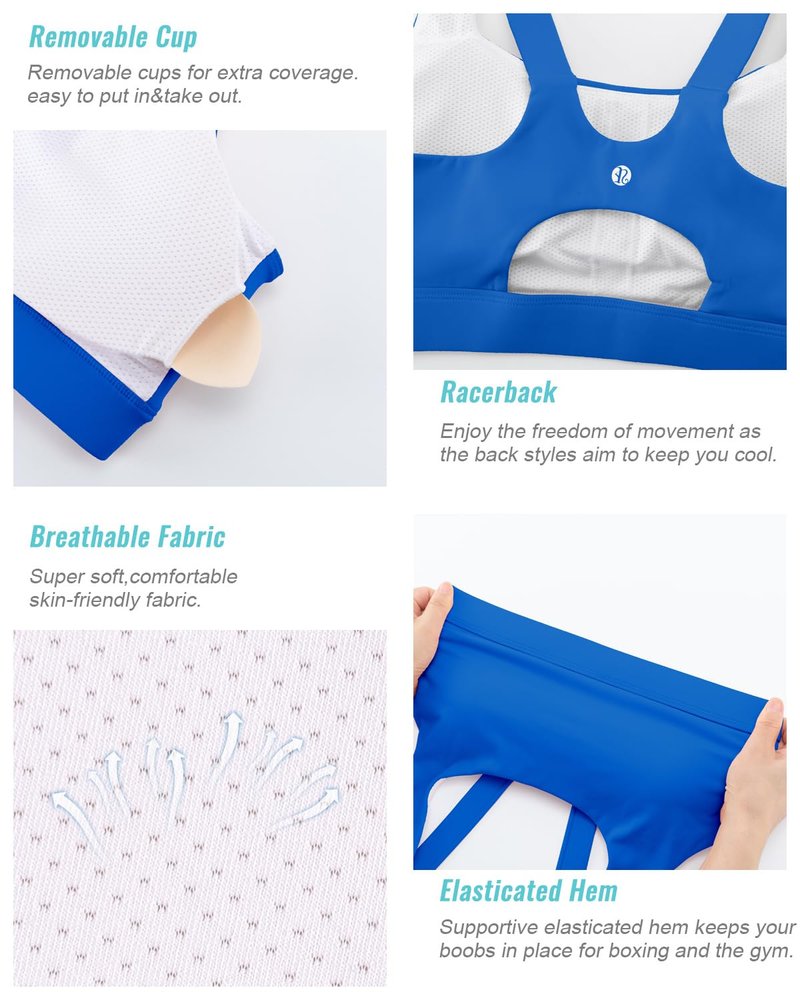 RUNNING GIRL Sports Bras for Women,Scoop Neck Racerback Blue Sports Bra Padded Medium Support Workout Yoga Bra(WX3139 Cerulean Blue M)
