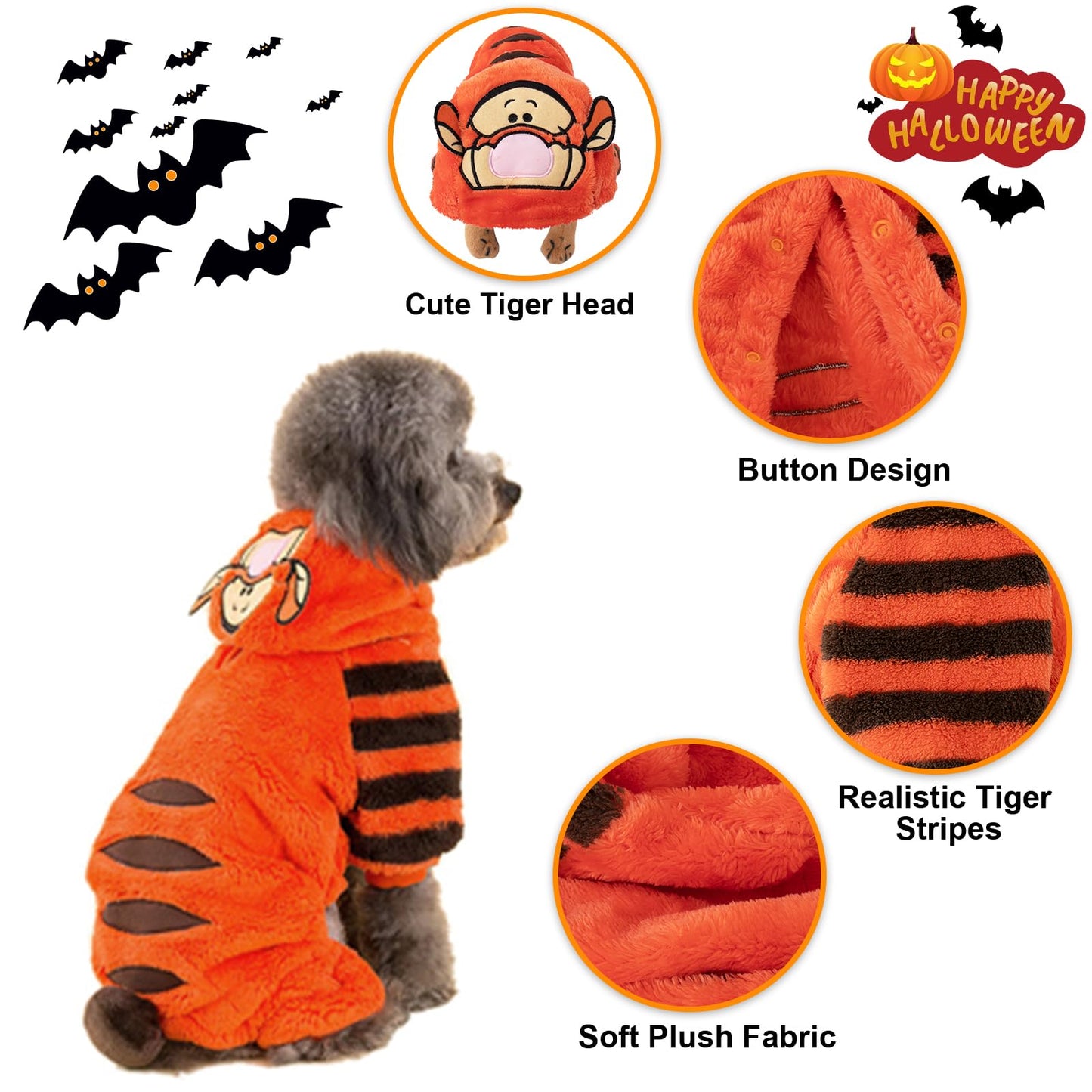 Tiger Dog Halloween Costumes - Pet Dog Costumes Cute & Funny Cosplay Clothes Coat Hoodie Jumpsuit Dress for Puppy to Large Dogs - Christmas Outfit Special Event Photo Props