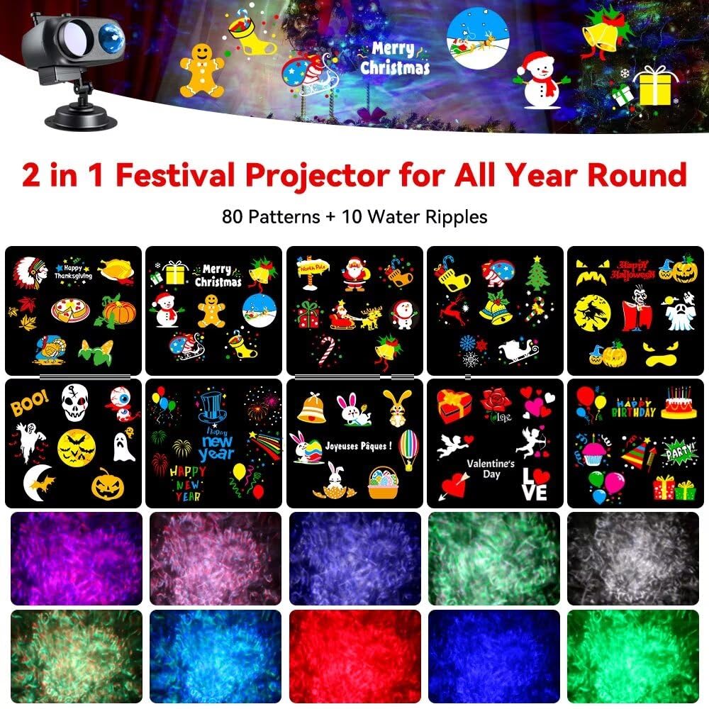 Decorative Lighting Projectors Outdoor, Chirstmas LED Projection Lamp with Remote Control & Timer Function for Xmas Holiday Party Garden Patio Decoration