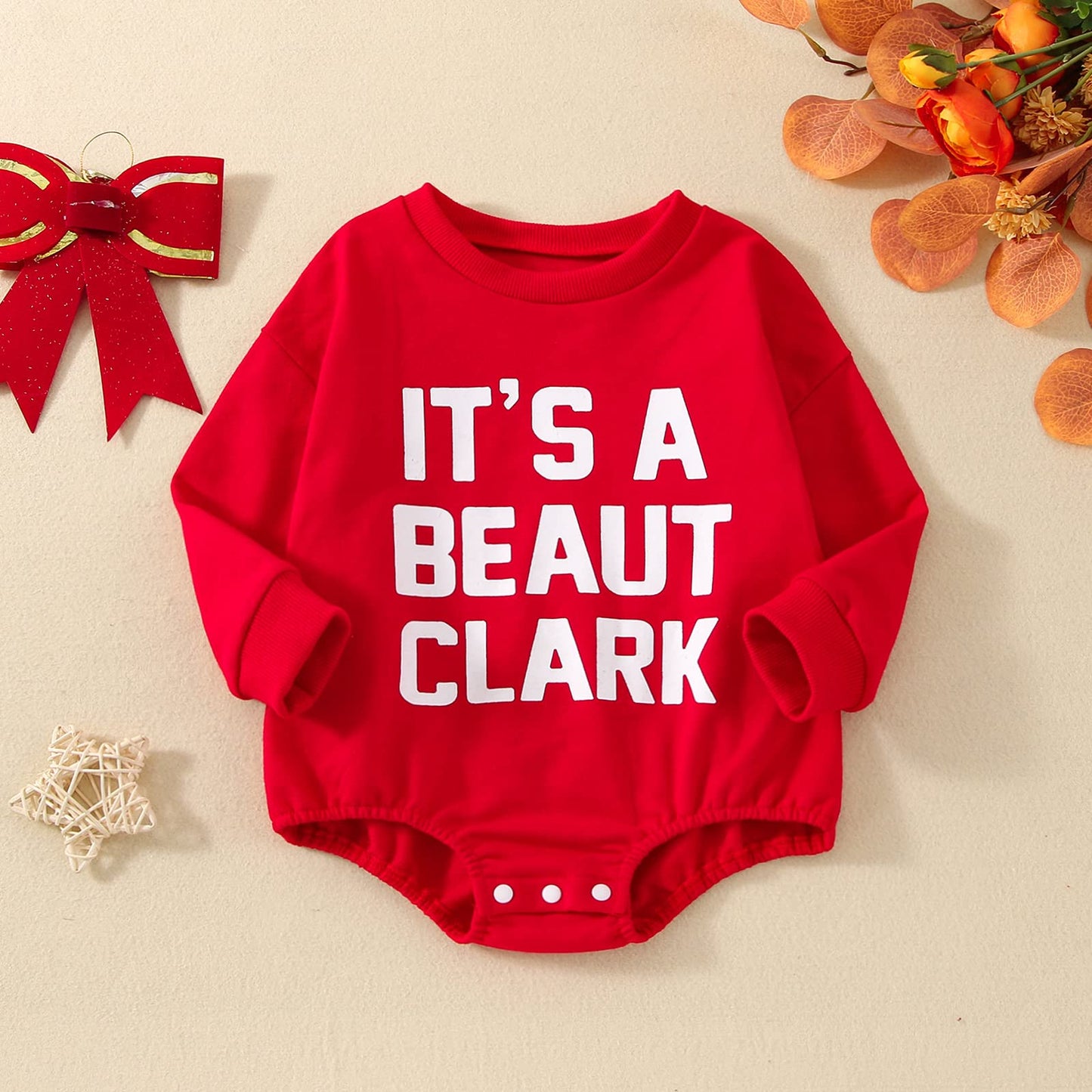 FYBITBO My First Christmas Baby Girl Boy Outfit Sweatshirt Romper Sweater Onesie Long Sleeve Bodysuit Fall Clothes (it's a beaut clark red onesie,12-18 Months)