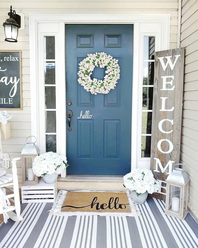 Briful Spring Wreaths for Front Door 18'' Fake Bougainvillea Flower Wreath Silk White Floral Hanging Wreath Outdoor Summer Wreath for Home Wall Fireplace Front Porch Patio Décor