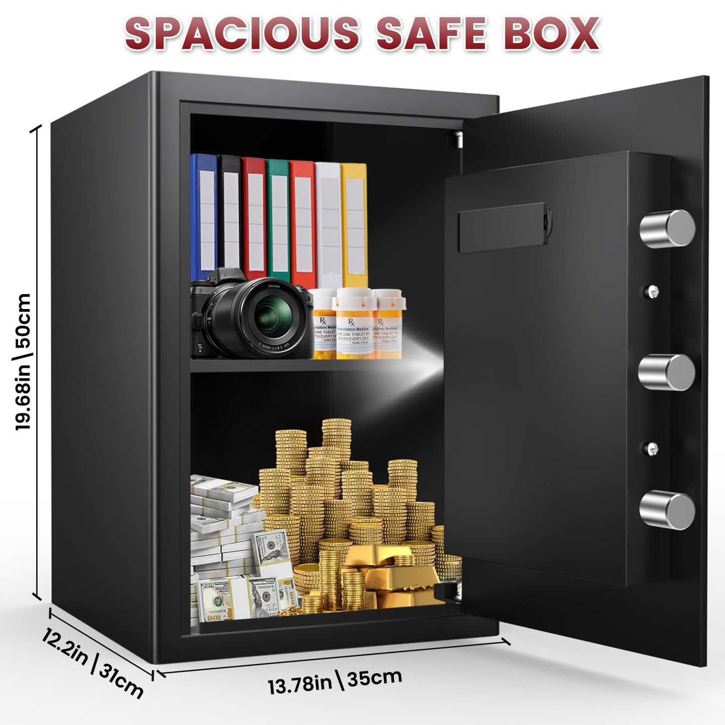 3.5 Cu ft Large Fireproof Safe, Safe Box Fireproof Waterproof, Digital Security Home Safes With Programmable Keypad & Removable Shelf, Fire Proof Safes for Home Document Money Firearm Valuables