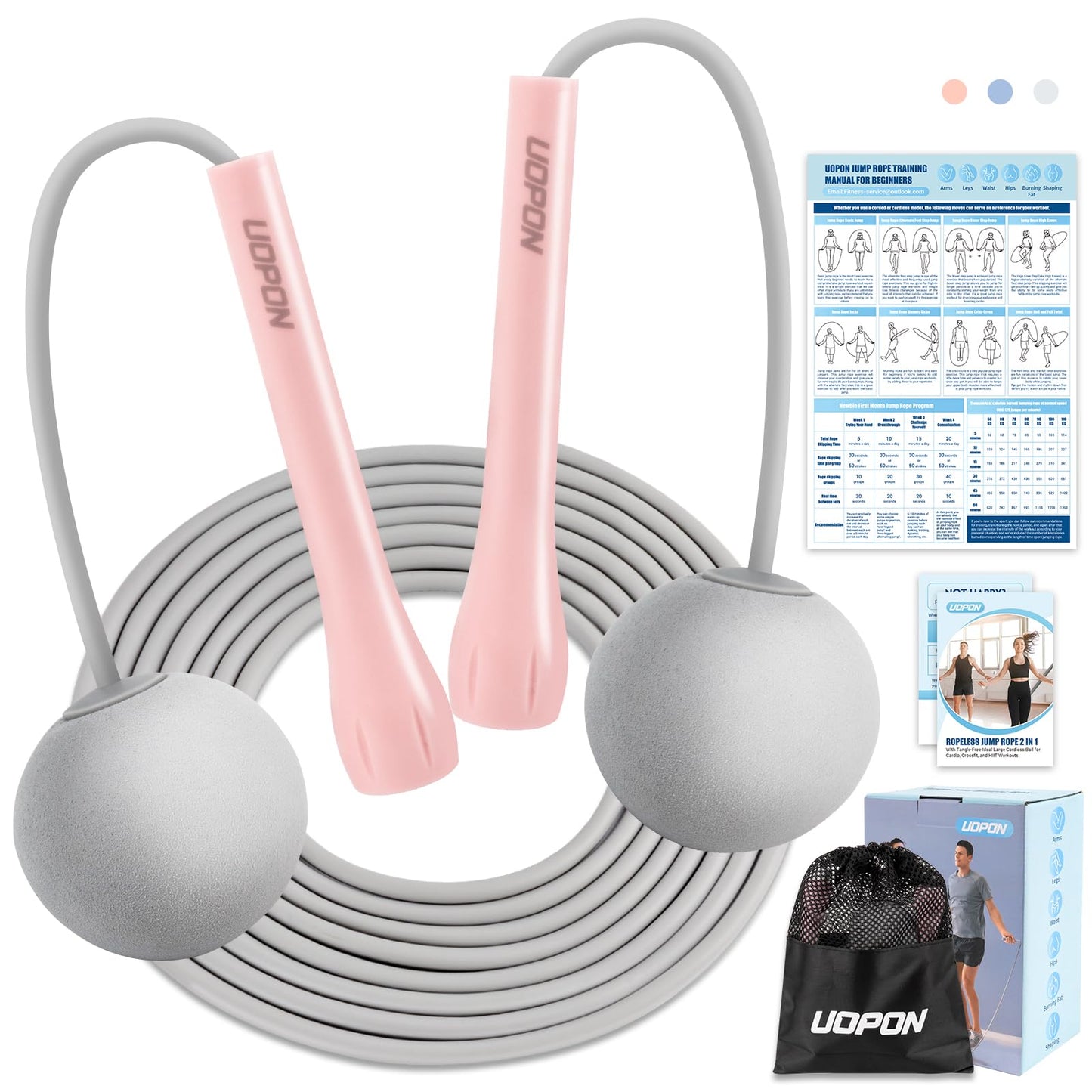 Jump Rope for Fitness, Lightweight PVC Skipping Rope for Men Women Adults Exercise with ABS Handles & Training Poster, Adjustable Tangle-Free Workout Speed Jump Rope for Home(Rose Pink with Ball)