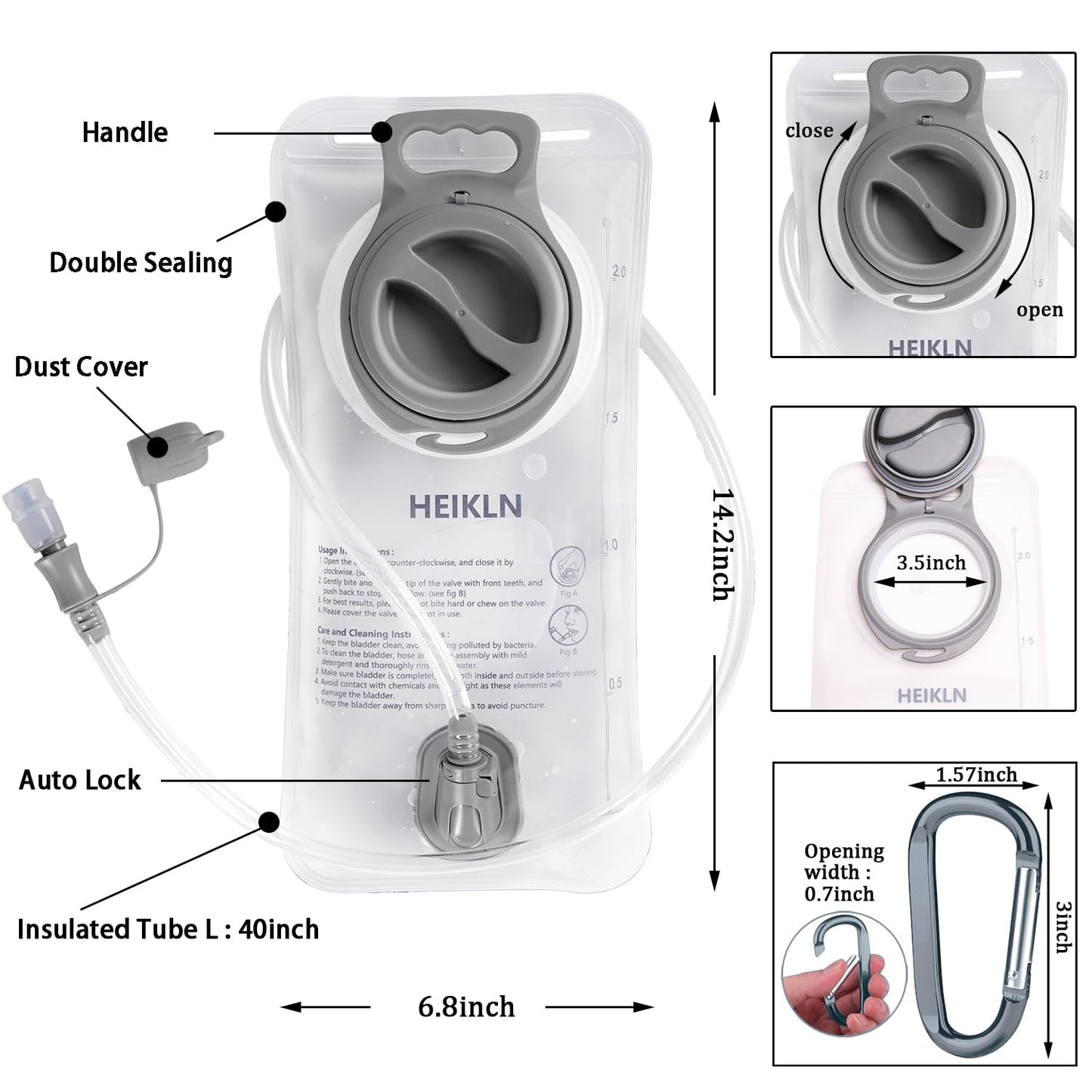 Hydration Bladder 2 Liter,Water Bladder for Hiking Backpack,Leak Proof Water Bladder Bag, BPA Free Military Water Storage Bladder, Hydration Pack for Bicycling Hiking Camping Hunting Running