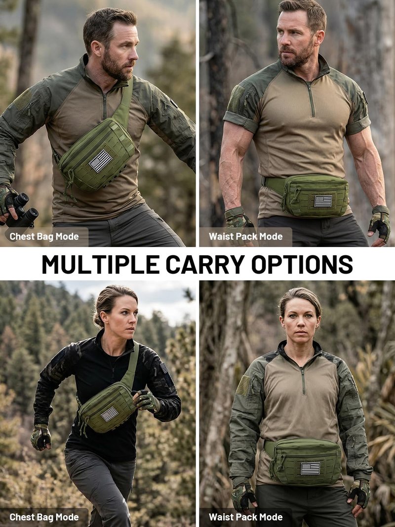 AUMENTAR Tactical Sling Bag, Fanny Pack,2in1,CCW & EDC Shoulder Bag with MOLLE & Pistol Holster - 1000D Adjustable Strap for Outdoor Carry Men & Women
