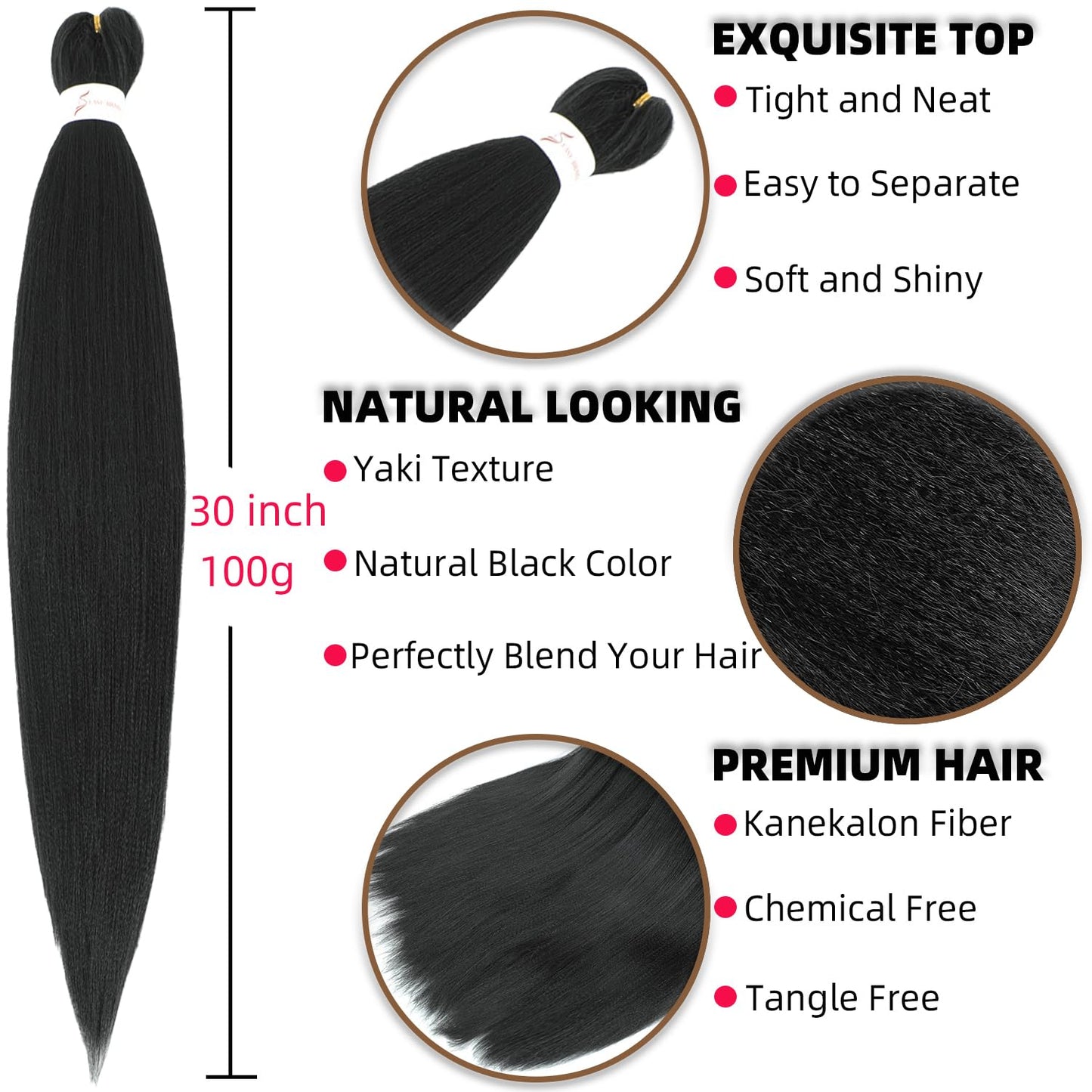 Xusuperb 30 inch Pre Stretched Braiding Hair Extensions 1B Black for Box Braids 6 Packs Long Knotless Kanekalon Synthetic Hair for Braiding Itch Free Hot Water Setting Soft Yaki Texture EZ Braids(1B)