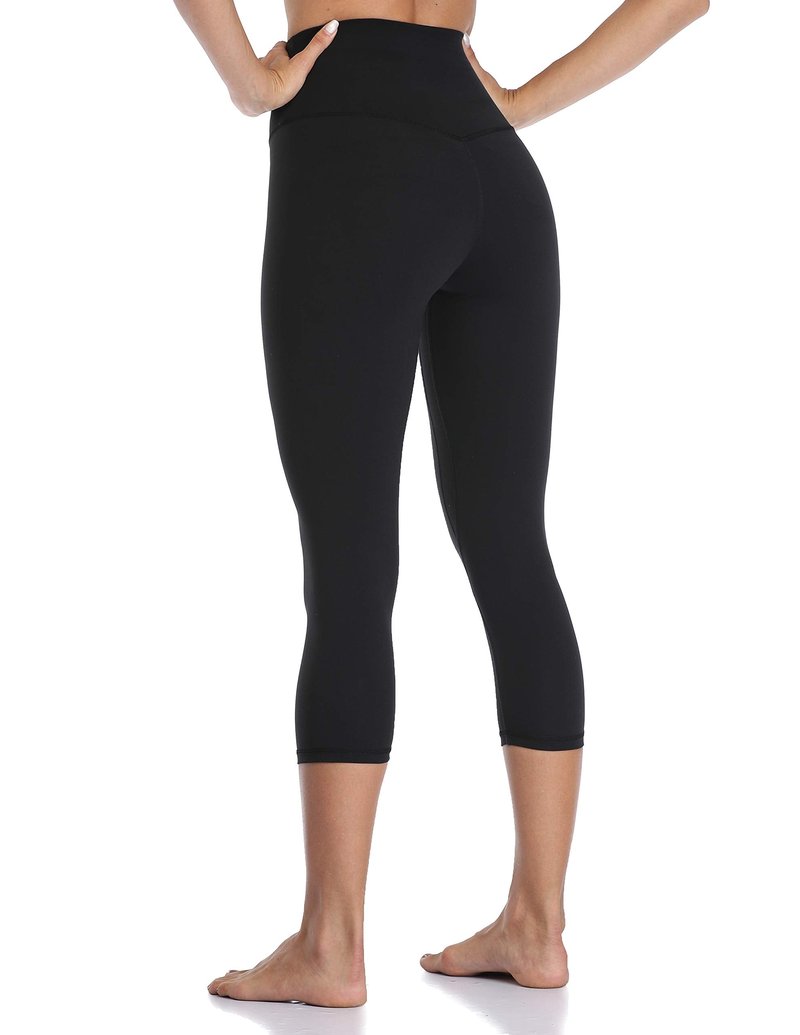 YUNOGA Women's Buttery Soft 21" Inseam Yoga Pants, High Waisted Tummy Control Workout Running Capri Leggings (M, Black)