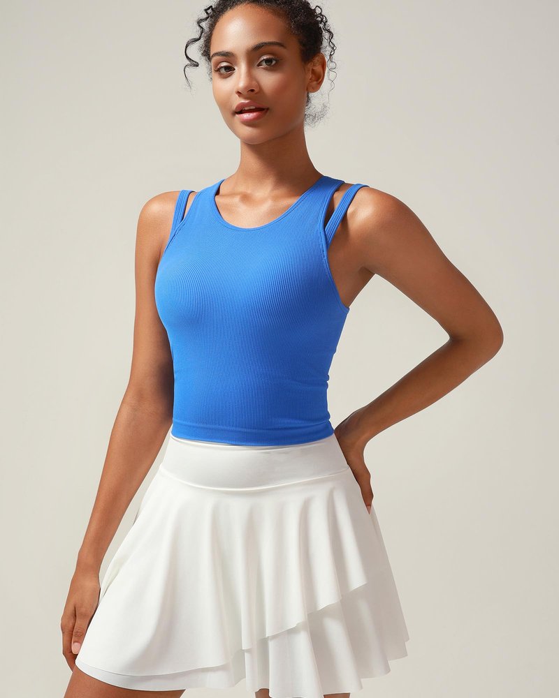 KIMTREE Sports Bras for Women, High Neck Sleeveless Compression Crop Tops Workout Fitness Running Shirts(BX3037_Bright Blue_S)