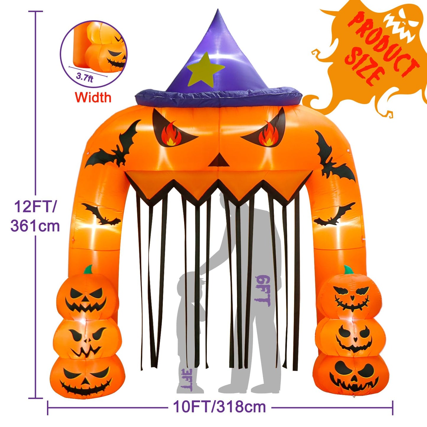 AerWo 12FT Tall Halloween Inflatables Archway Giant Arch, Pumpkin Blow Up With Built-in LED Lights for Outdoor Decorations, Holiday Yard Lawn Garden Party Decor