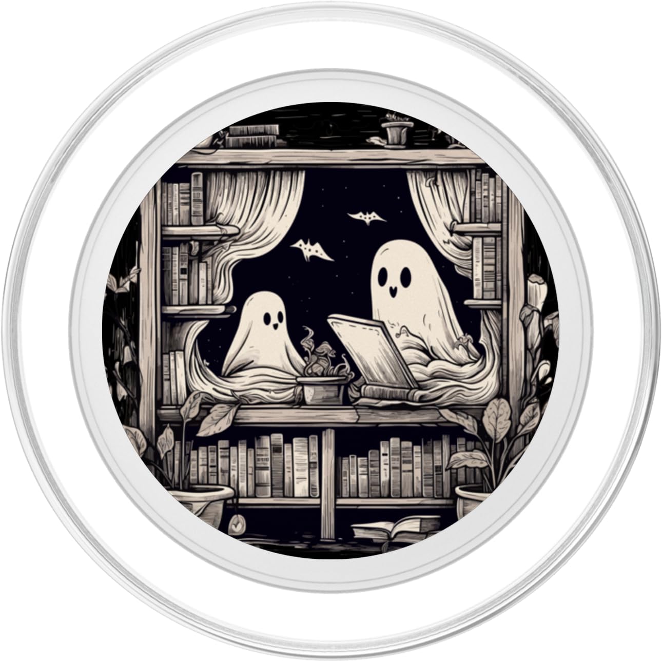 Spooky Ghosts Reading Books Library Bookworm Retro Bookish PopSockets PopGrip for MagSafe