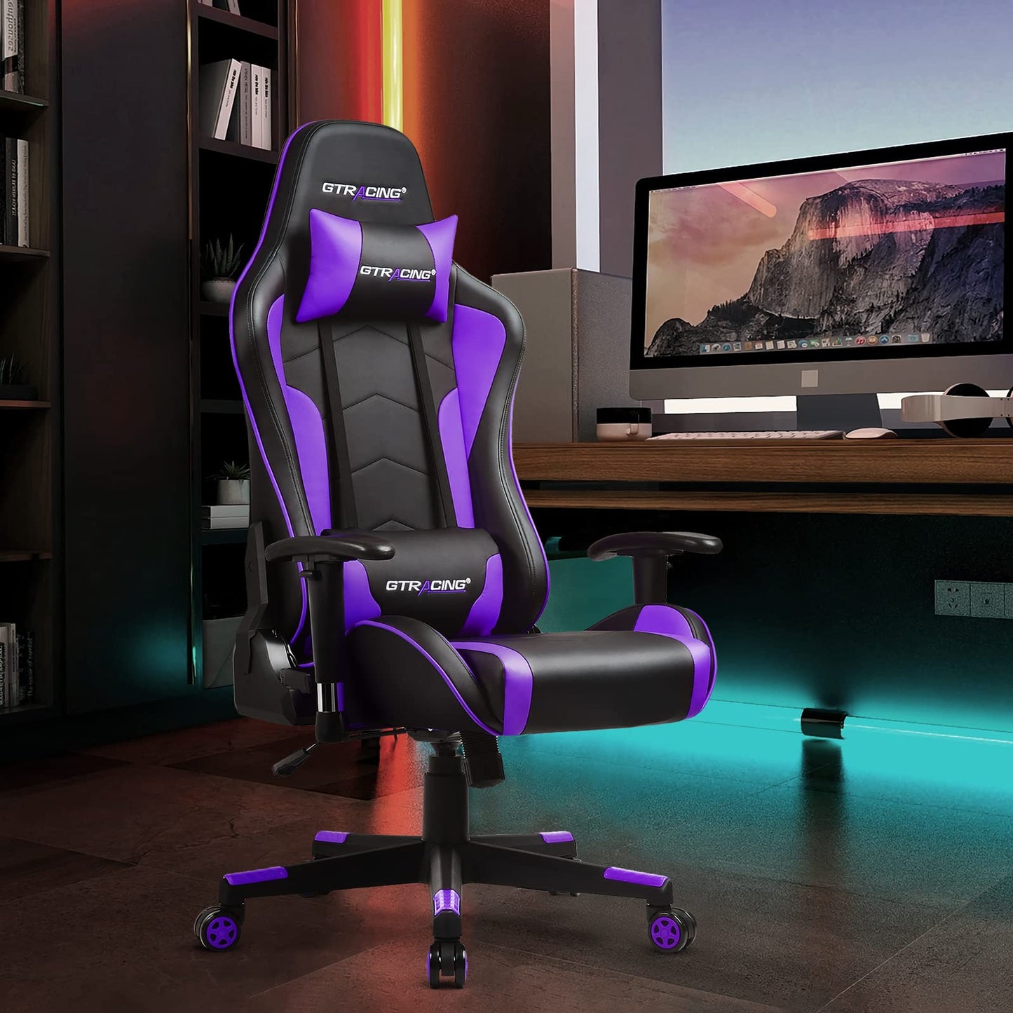 GTRACING Gaming Chair with Bluetooth Speakers Music Video Game Chair Audio Ergonomic Design Heavy Duty Office Computer Desk Chair GT890M Purple
