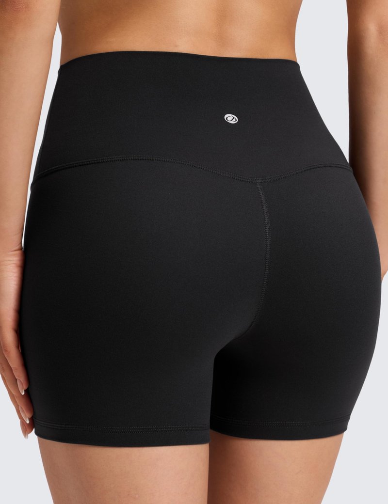 CRZ YOGA Butterluxe No Front Seam Biker Shorts 4" - High Waisted Lounge Pilates Workout Athletic Womens Buttery Soft Black Medium