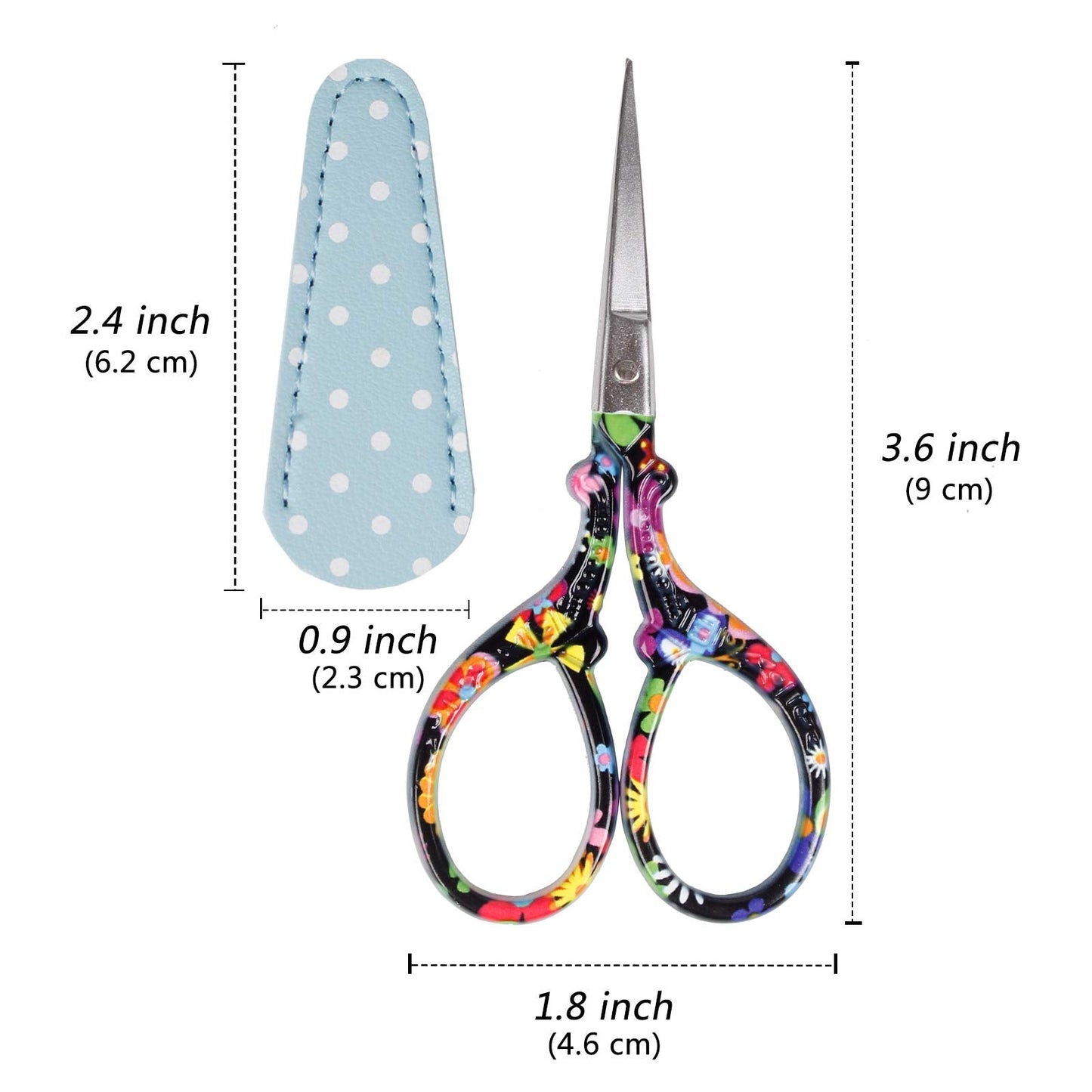 Hisuper Sewing scissors sharp scissors Embroidery Scissors Crafting Threading Scissors with Leather Scissors Cover for Needlework Craft Art Work Manual Sewing Handicraft DIY Tool Black Flower
