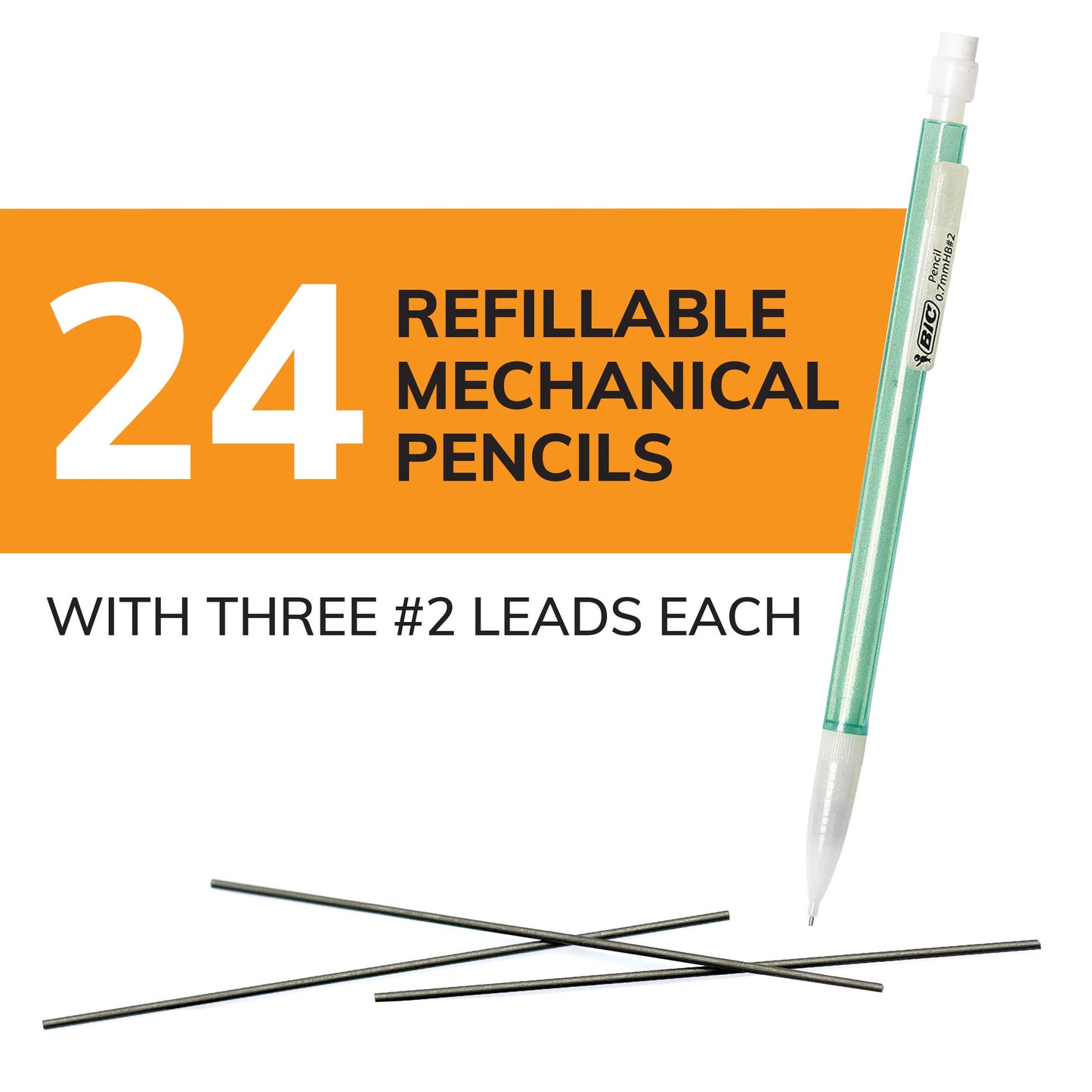 BIC Xtra-Sparkle Number 2 Mechanical Pencils With Erasers, Medium Point (0.7mm), 24-Count Pack, Mechanical Pencils for School Supplies