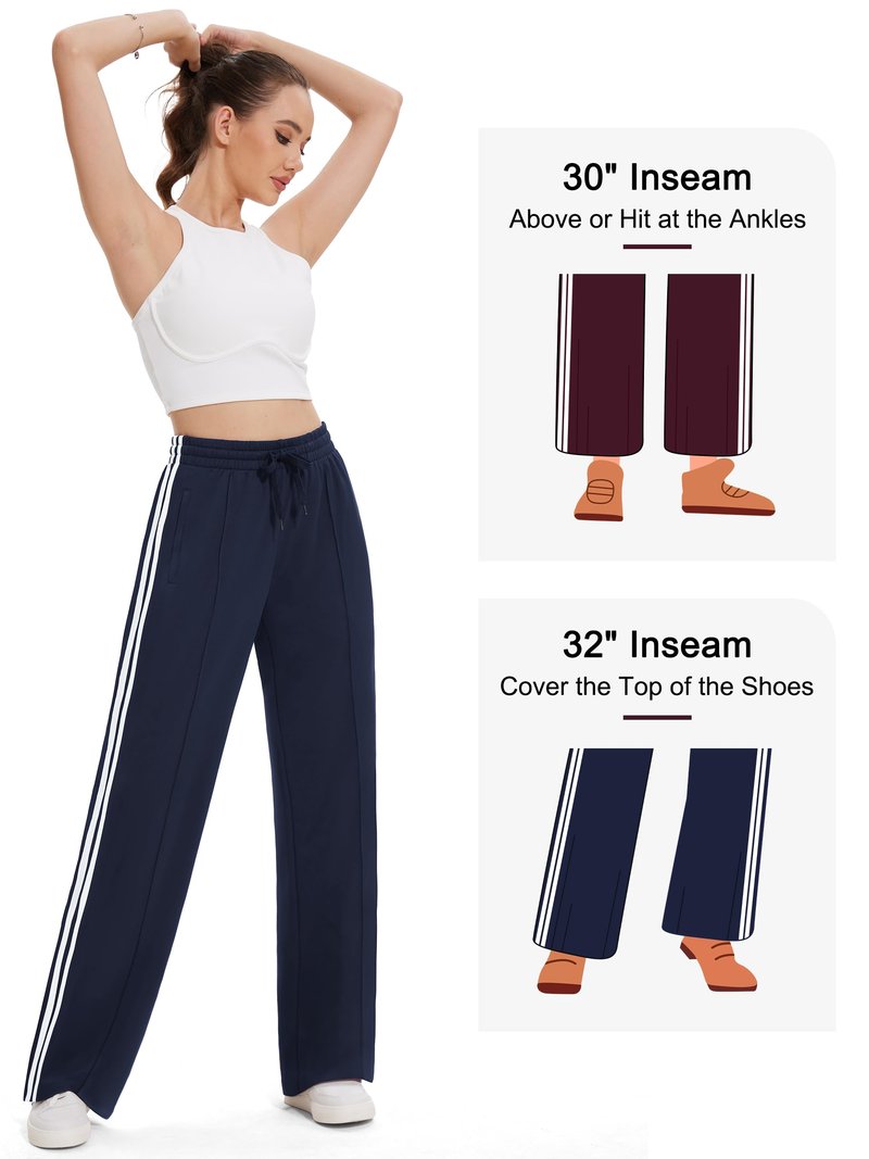 Tapata Extra Tall Woman 36" Inseam Stripes Sweat Pant High Waisted Drawstring Gym Exercise Lounge Joggers, Navy Blue, XL