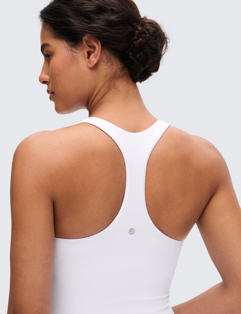 CRZ YOGA Butterluxe Workout Racerback Tank Tops for Women - Padded Athletic Spandex Yoga Shirts with Built in Bra White Large