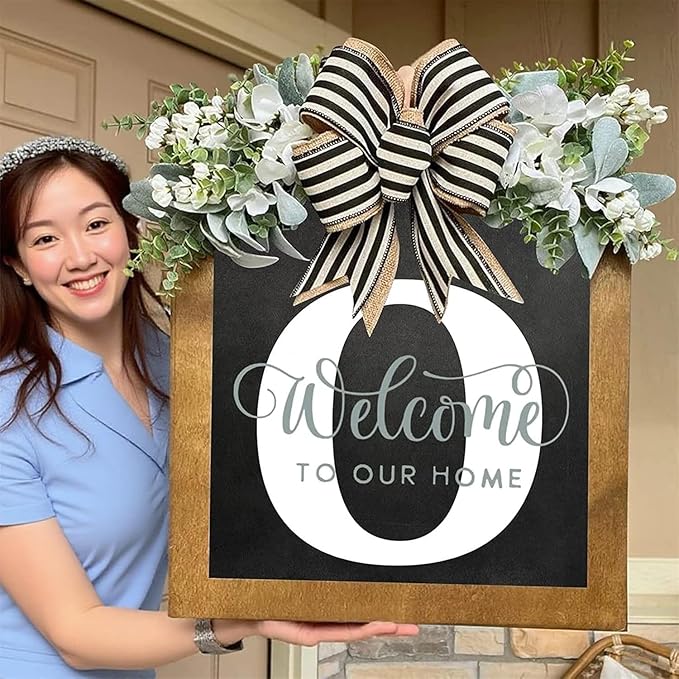 16'' Personalized Last Name Welcome Sign, Wreath for Front Door Outside, Spring Wreath for Front Door Decor, Farmhouse New Home Gifts for Home (O)