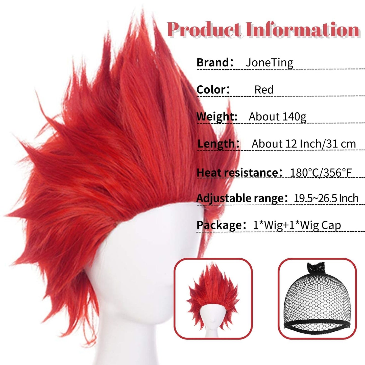 JoneTing Reddish Angry Wigs Men【+ Wig Cap】 Short Red Spiky Wig Short Wavy Red Crazy Hair Reded Spiky Cosplay Hair for Costume Reddish Funny Wigs Halloween Outfit Peluca Roja Chrismas Party for Men