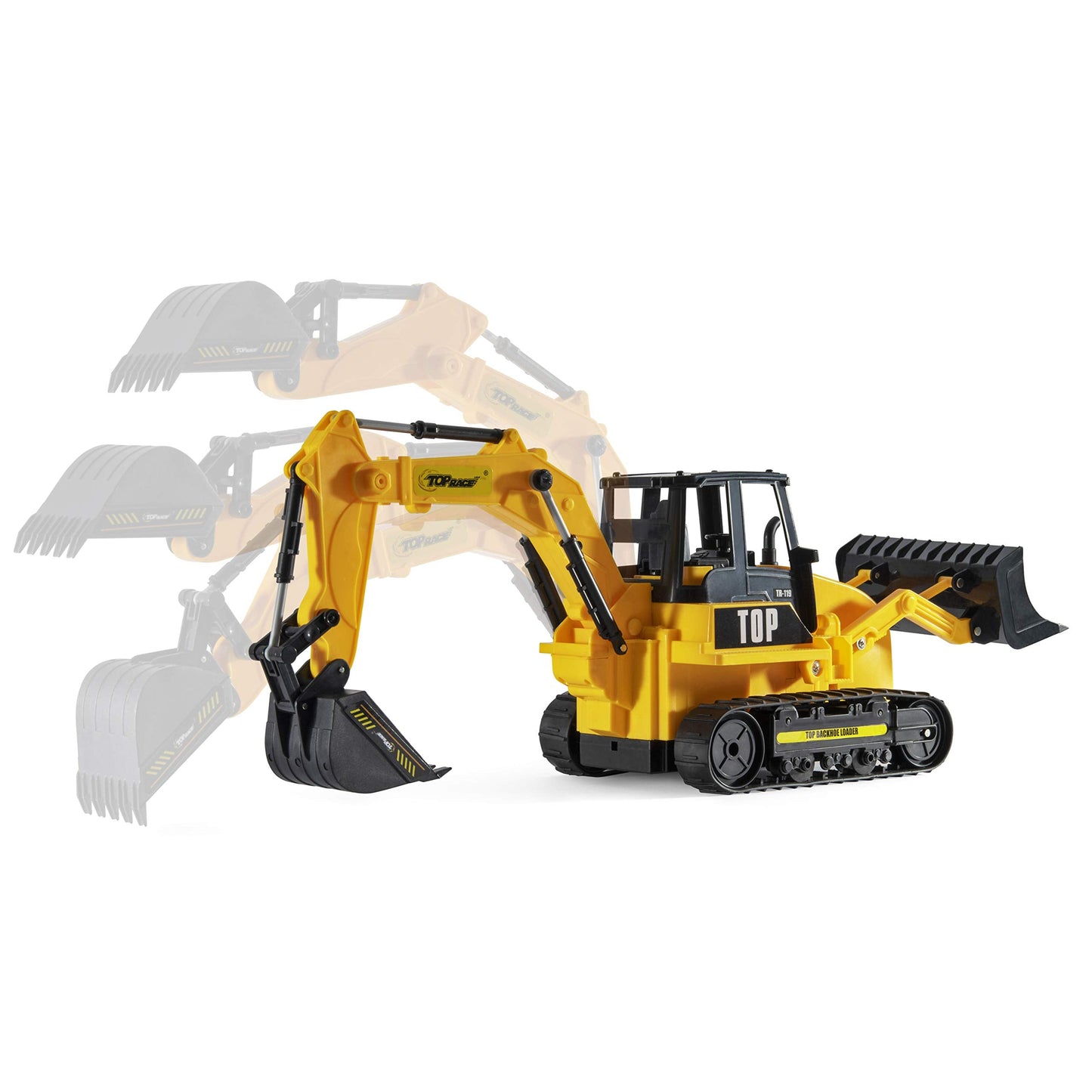 Top Race 8-Channel RC Excavator Tractor - Fully Functional Backhoe Loader with Lights and Sound - Remote Control Construction Digger Toy for Kids Ages 3+