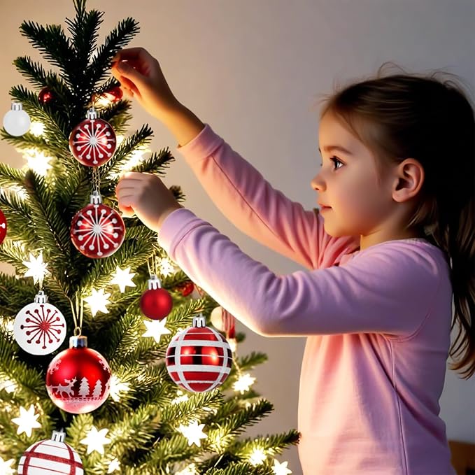 44PCS Christmas Ball Ornaments Set Xmas Tree Decoration Balls 2025 Shatterproof Hanging Colored for Party Wedding Home Party Outdoor Indoor Red & White