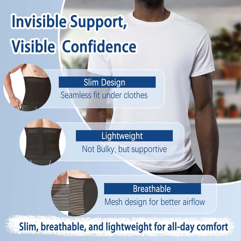 Reian Abdominal Binder for Post Surgery & Postpartum Recovery, Abdomen Hernia Support Belt for Women & Men (Black, Large)