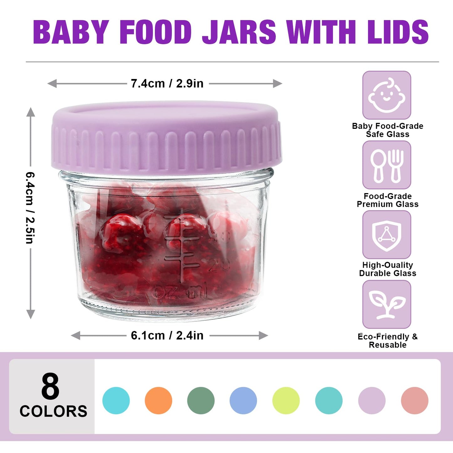 8 Pack Glass Baby Food Storage Containers, 4 oz Baby Food Storage Jars With Lids, Microwave, Dishwasher & Freezer Safe, BPA-Free Baby Food Jars, Suitable for Toddler Foods, Fruit , Purees, Snack