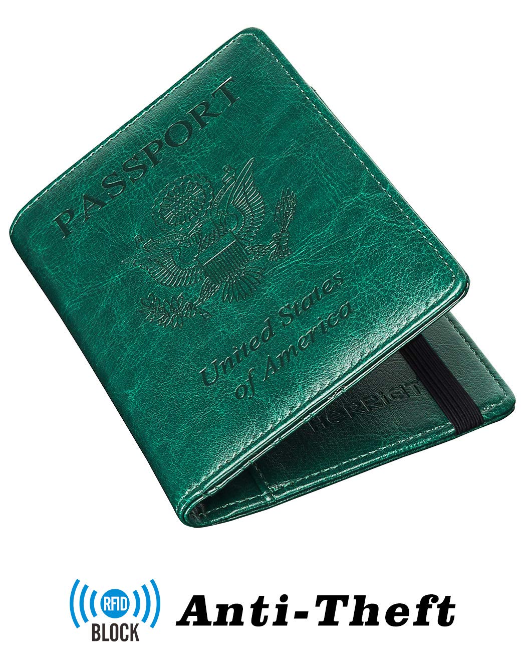 HerriaT Leather Passport Holder Cover Case RFID Blocking Travel Wallets Card Case for Women Men(Blackish green)