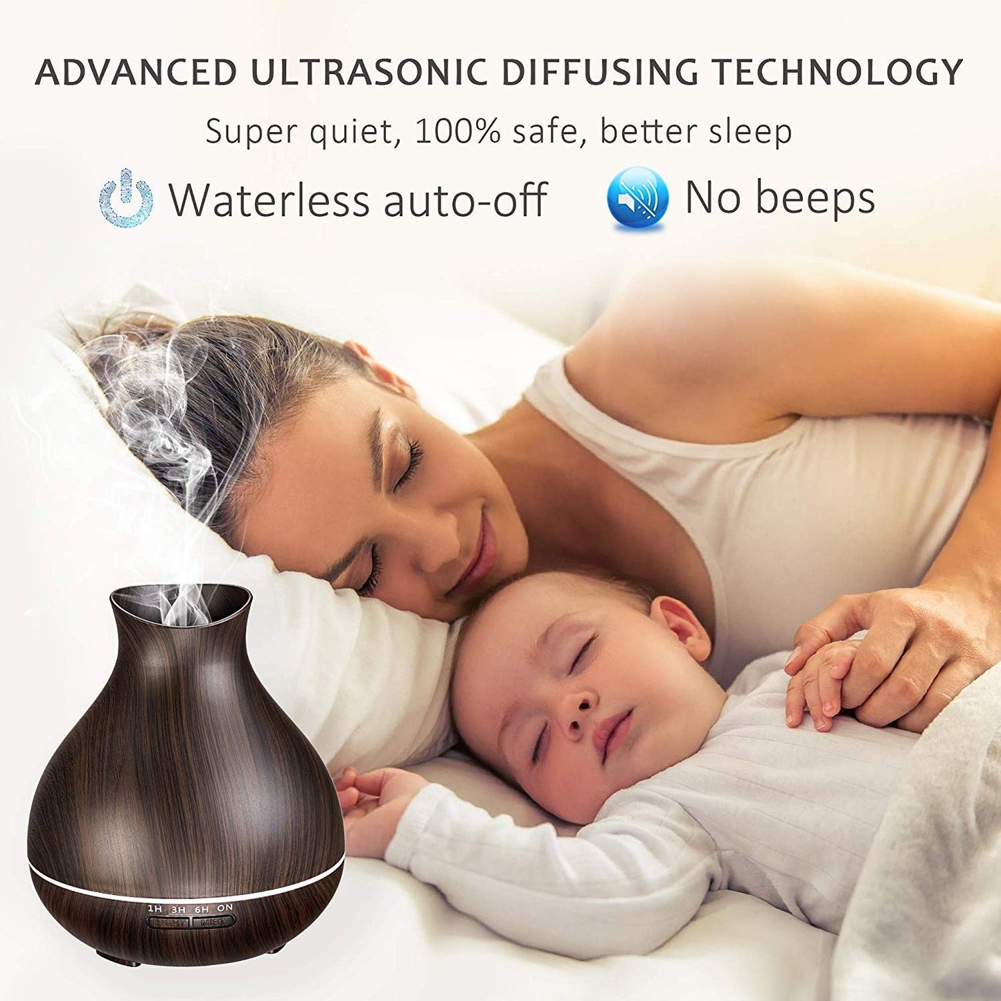 BZseed 550ml Essential Oil Diffuser,Ultrasonic Aroma Air Vaporizer with Timers,7 Colors Changing Lights for Large RoomHome, Baby Bedroom, Waterless Auto Shut-off(Dark Brown)