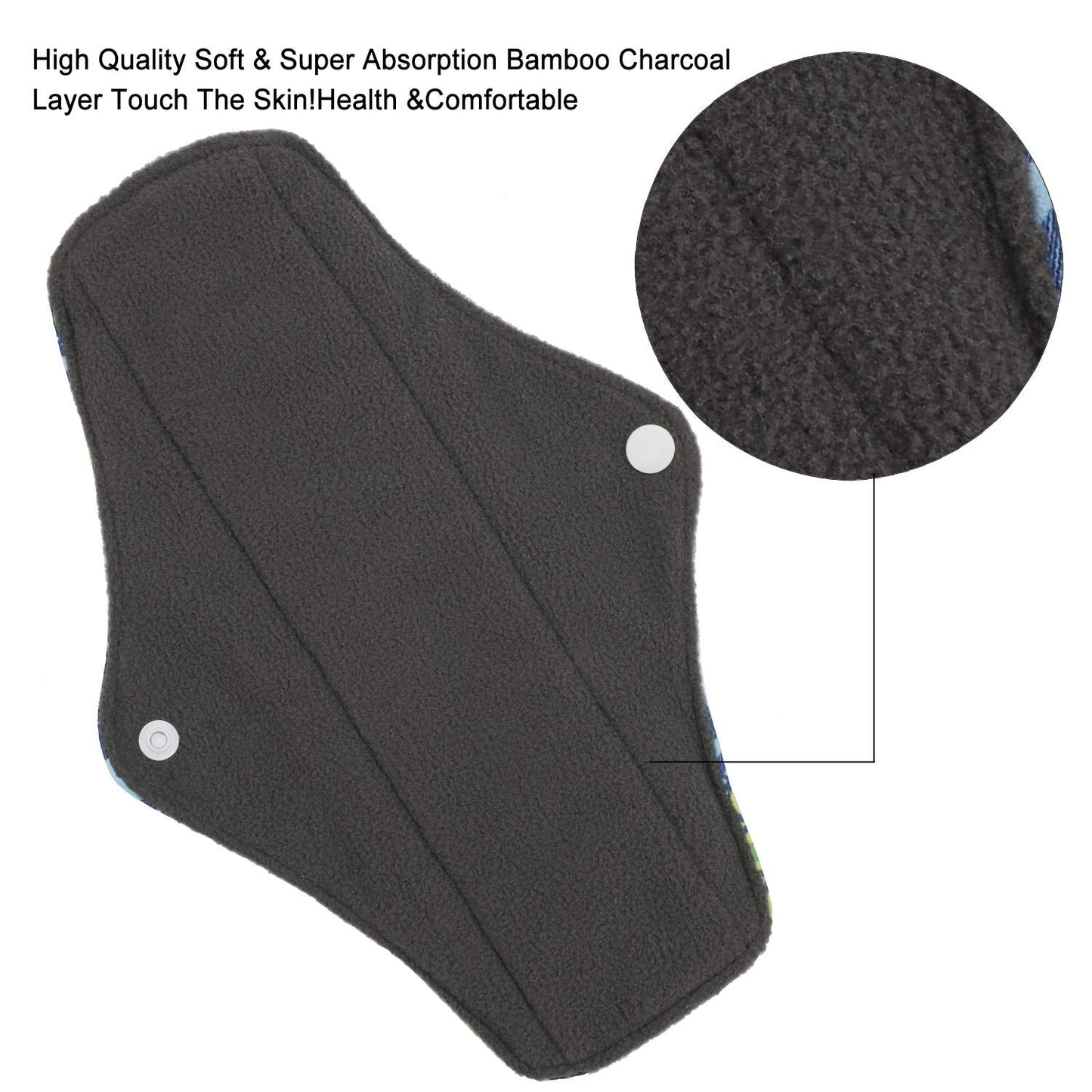 Reusable Sanitary Towels Pads(7 in 1, 25.4 cm 4 Layers), Antibacterial Bamboo Panty Liners with Wet Bag, Heavy Flow Night Washable Cloth Menstrual Sanitary Towels