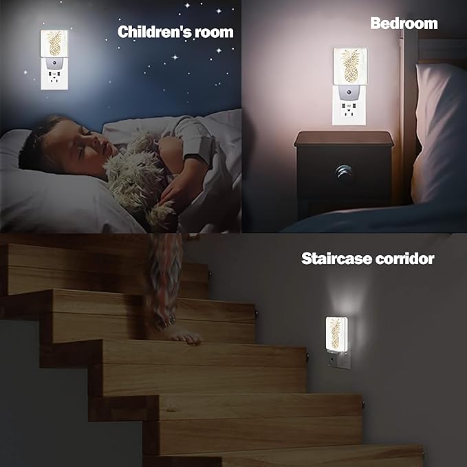 Rose Gold Pineapple Dusk to Dawn Night Light, Auto Sensor Lamp Home Indoor Stairway Kitchen Corridor, Night Lights Plug into Wall Decor, Boys Girls Women Men Room Gifts