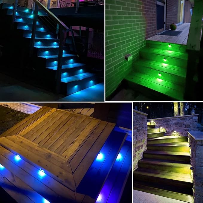 10 Pack LED Stair Lights Kit Outdoor 1-2/5" 0.2W-0.4W Low Voltage Waterproof IP65 Multi-Color RGB Recessed Wood LED Deck Lighting Yard Garden Patio Step Landscape Pathway Decor Lamps(RGB)