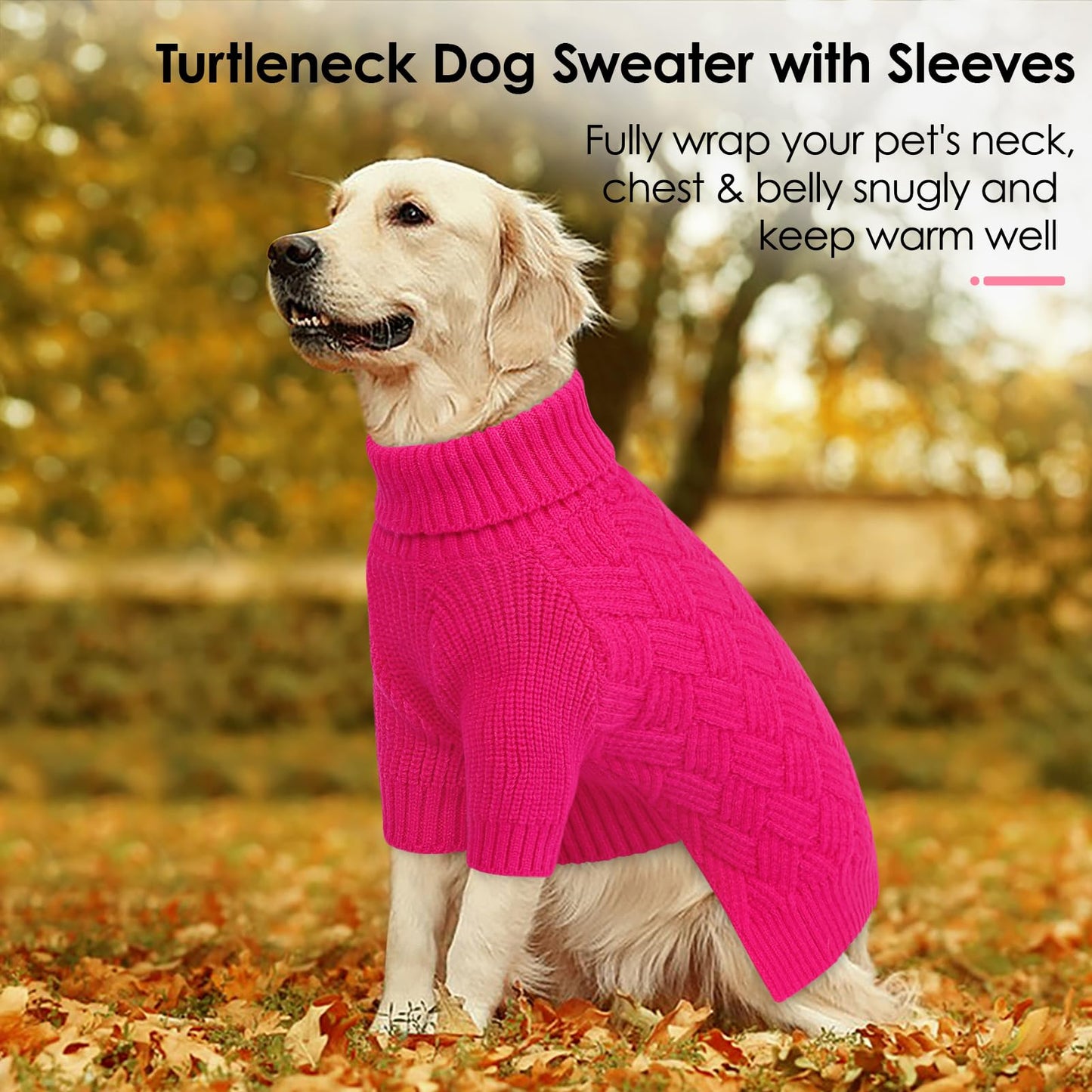 AOFITEE Dog Sweater, Turtleneck Dog Sweaters for Small Dogs Female, Dogs Winter Sweaters Girl Boy, Small Pet Christmas Sweater, Classic Cable Holiday Knitwear for Pug Dachshund (Rose Red, S)