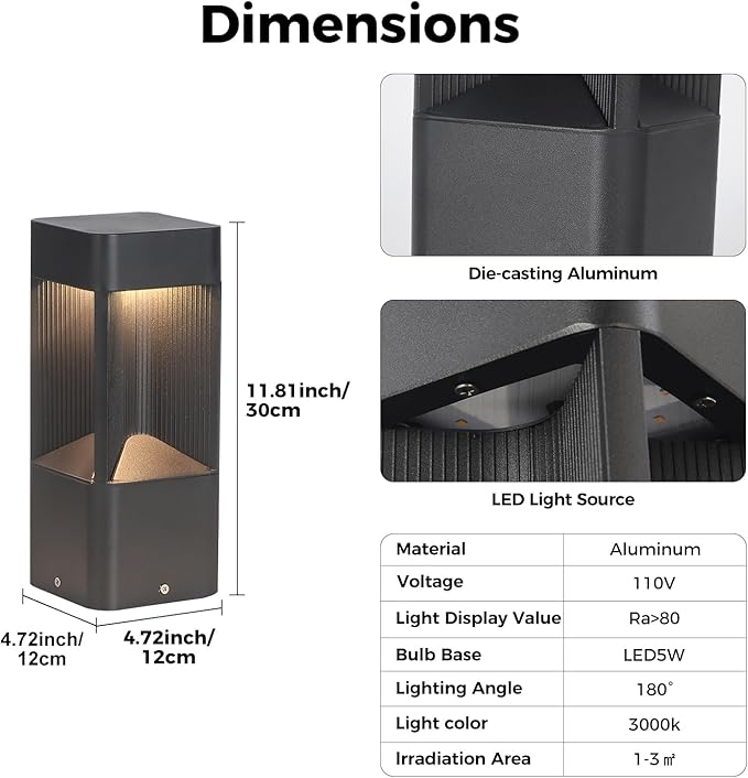 3000K Pathway Lights Black Landscape Path Light Outdoor Waterproof Garden Floor Lamp Modern Walkway Lights LED Warm Light Bollard Lighting Hardwired Aluminum Lawn Post Lights for Entrance Patio Porch