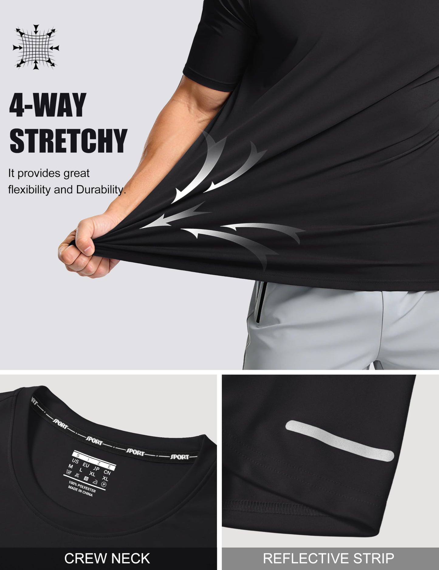MAGCOMSEN Short Sleeve Shirts for Men Workout Dry Fit Sun Protection Moisture Wicking Shirt Gym Athletic Running Tshirt Rash Guard Black XL