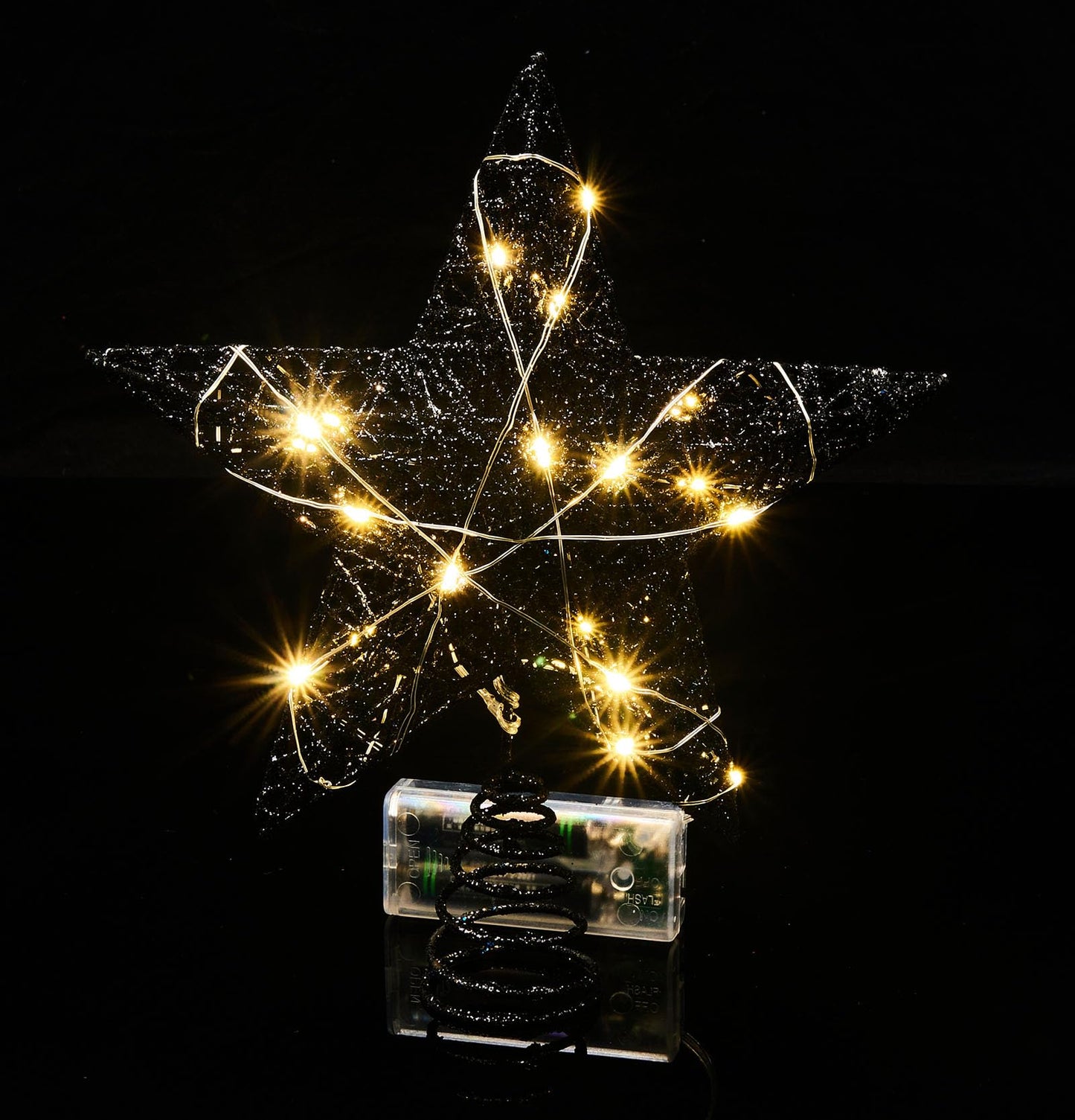 Emopeak 20 LED Christmas Tree Topper, 8 x10 Inch Black Indoor Iron Art Star Treetop Light, Two Modes (Keep Light ON/Flash) Black