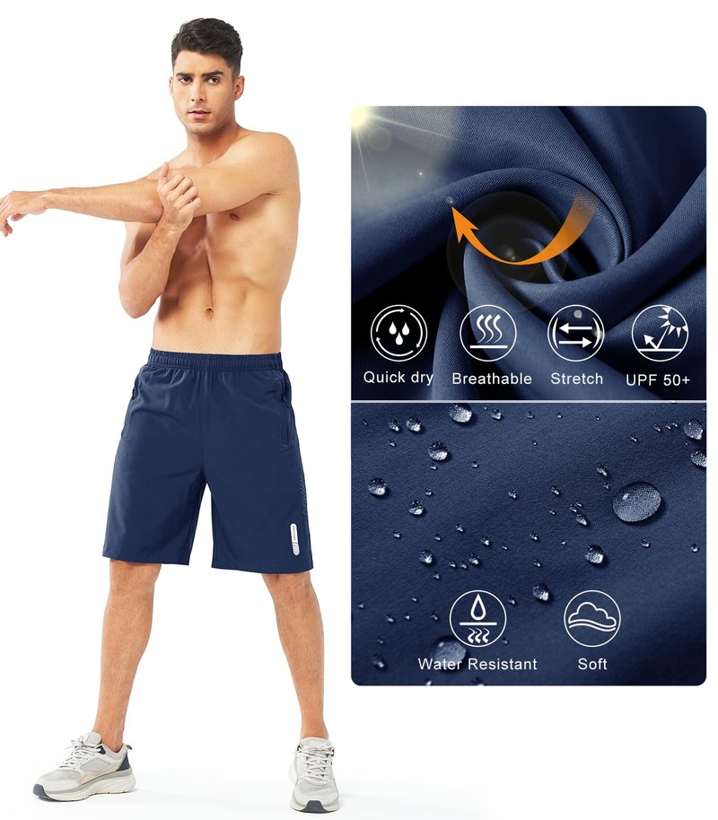 NORTHYARD Men's Athletic Running Shorts Gym Workout 7"/9"/5" Quick Dry Lightweight Sports Basketball Tennis 3 Zipper Pockets DARKBLUE-9inch 4XL