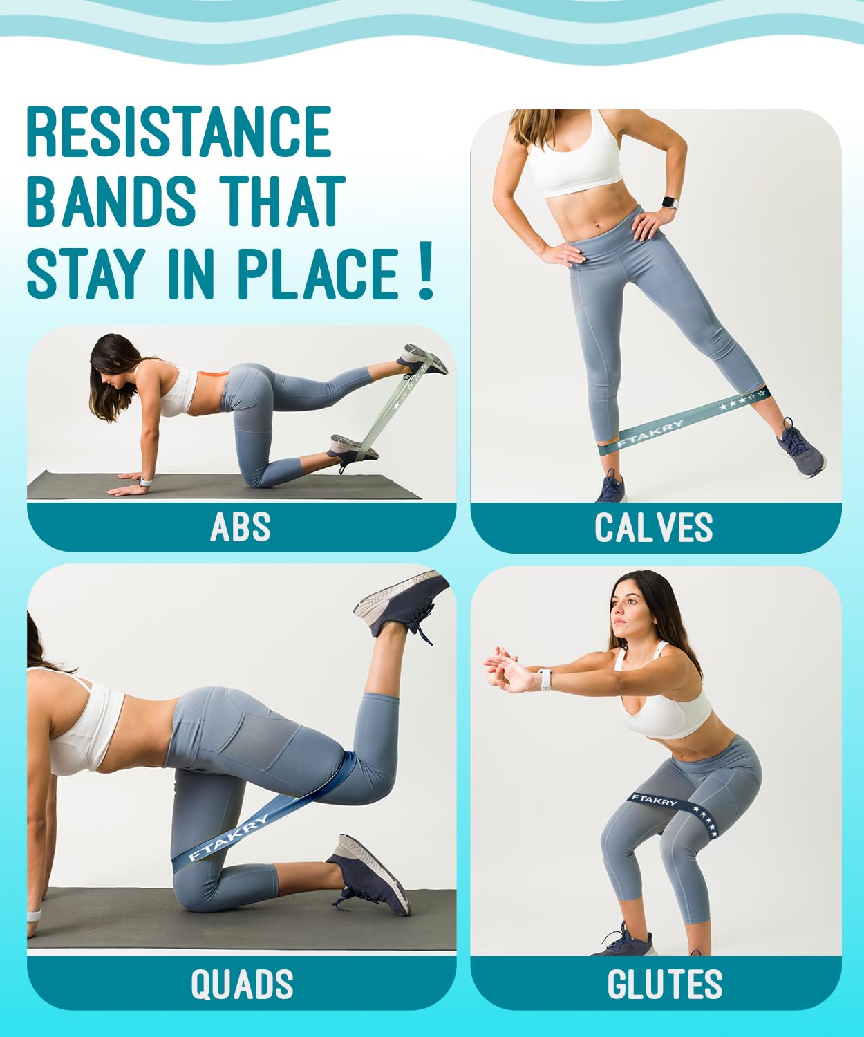 FTAKRY Resistance Bands for Working Out, Exercise Bands with 5 Resistance Levels, Natural Latex Resistance Bands Designed for Home Fitness, Strength Training and Flexibility Exercises (Blue)