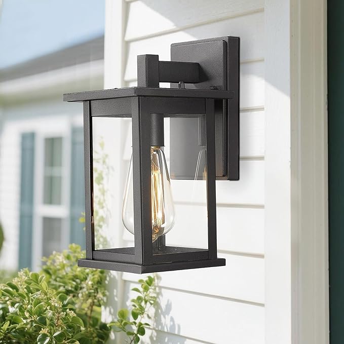 Bestshared Outdoor Wall Sconce, Anti-Rust Outdoor Wall Mounted Light, Black Carriage Lantern Lamp, Outside Porch Light,Exterior Lighting Fixture with Clear Glass for Home, Garage (Black, 2 Pack)