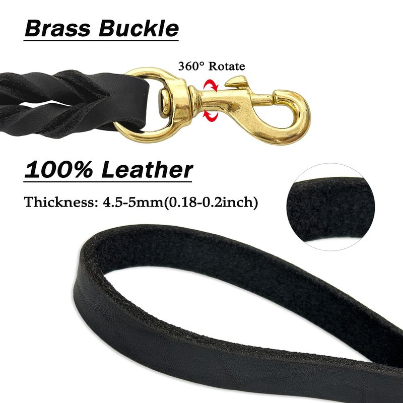 Guiding Star Leather Dog Leash 6ft, Dog Leashes for Large Dogs Heavy Duty, Soft Braided Handmade Leather Training Leash for Large & Medium Dogs (6ftx3/4inch, Black)