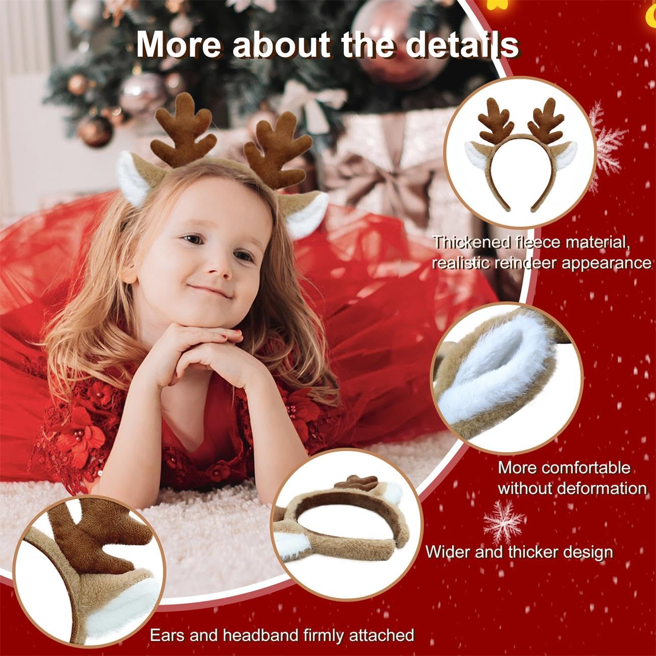 Beviliu Reindeer Antlers Headband - Animal Ears Headbands Fluffy Realistic Deer Antler Hairband Party Cosplay Costume Washing for Christmas Halloween