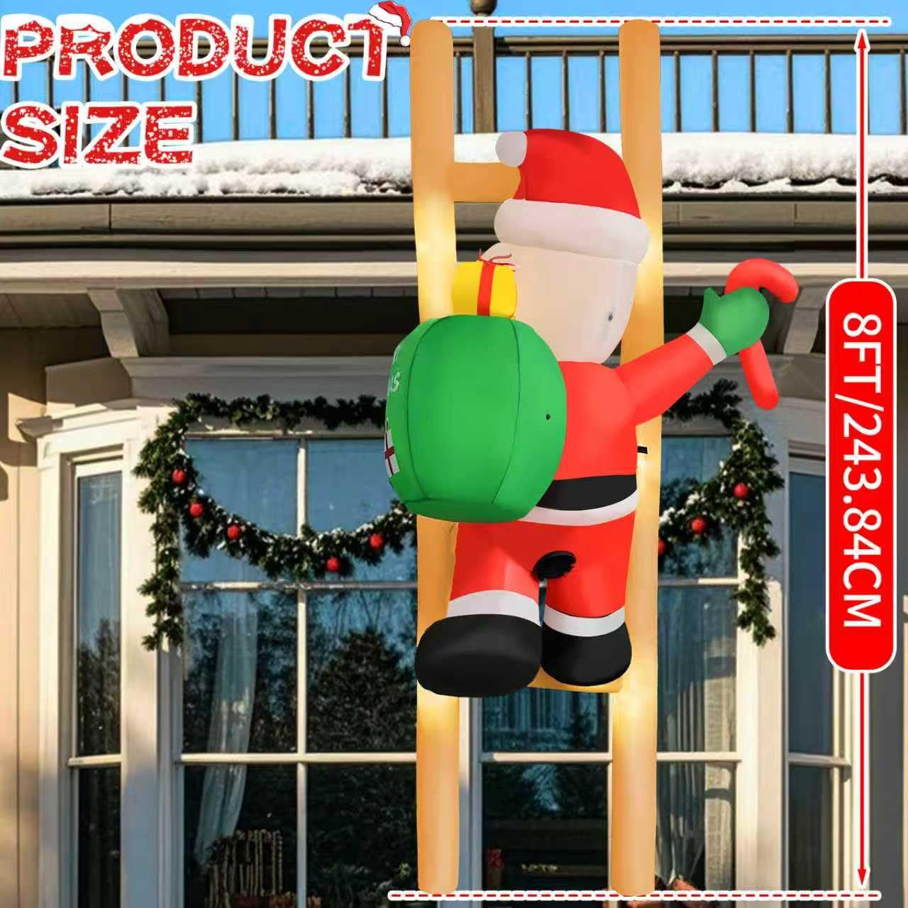 8FT Hanging Christmas Inflatable Santa 8FT Santa Claus Climbing Ladder Inflatables Christmas Outdoor Decoration Xmas Santa Blow Up Decor with Built-in 9 LEDs for Yard Garden Lawn(with Storage Bag)