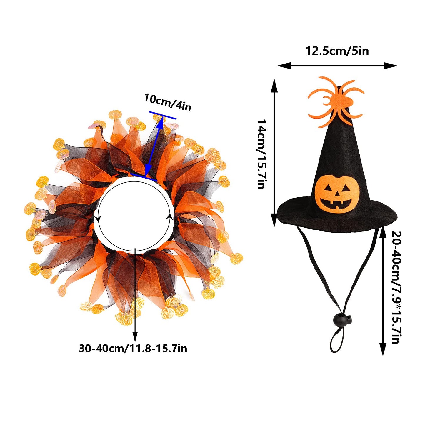 Cat Witch Halloween Costume Suit, Hmxpls Small Dogs & Cats Tutu Collar and Witch Pumpkin Hat Cute Costume Suit Kitten Outfit Clothing for Birthday Party Thanksgiving Christmas Holiday