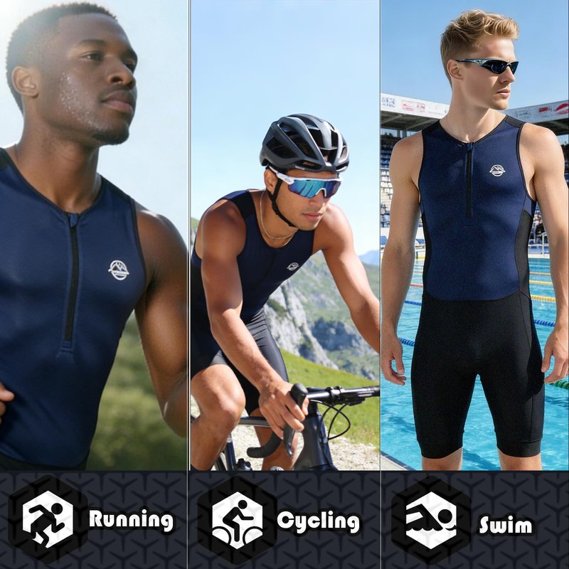 Performance Men's Triathlon Suit, Quick-Dry, Breathable & Lightweight Tri, Ideal for Swimming, Running, and Cycling (US, Alpha, Medium, Regular, Regular, Dark Blue)