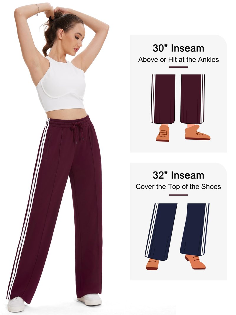 Tapata Women's 34" Inseam Tall Track Pants Loose Straight Leg Jogging Sweatpants Warm-Up Sports Athletic Running, Burgundy, XXL