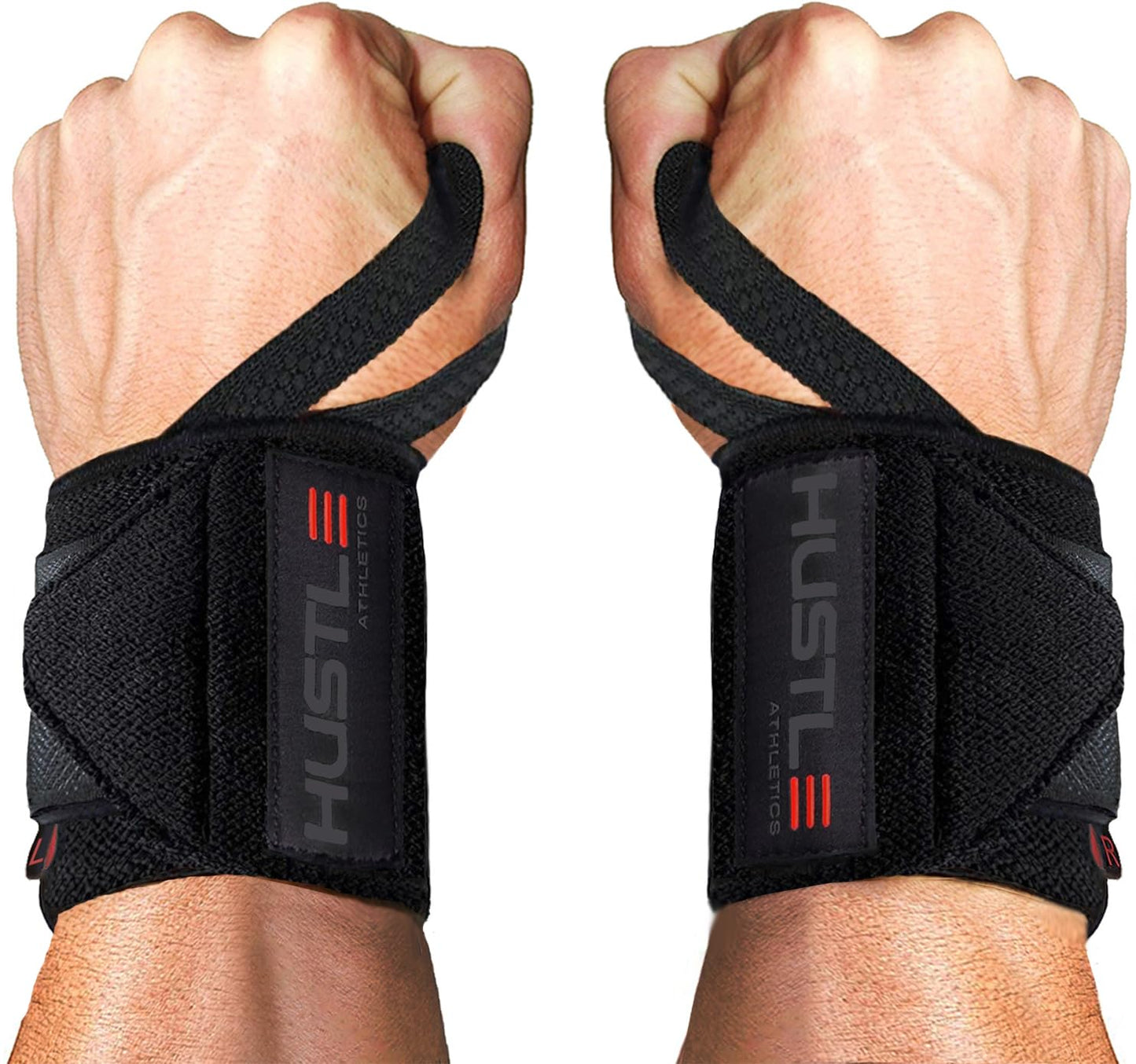 Hustle Athletics Wrist Wraps for Weightlifting - USPA Approved, Best Gym Wrist Straps for Weightlifting Wrist Support for Powerlifting, Bodybuilding & Strength Training - Thumb Loop for Men & Women